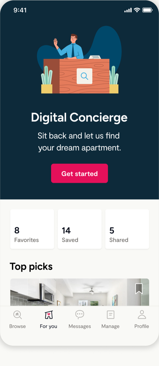 The Zumper app Digital Concierge with personalized picks
